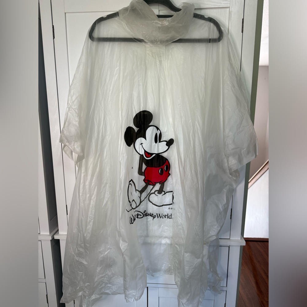 Vtg Walt Disney World Mickey Mouse Adult Rain Poncho Clear Hooded Disney Parks